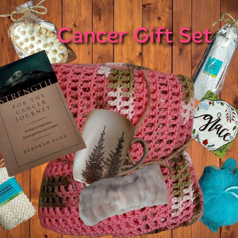 Pink and Brown  Crochet Blanket Gift Set